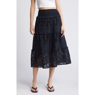 Rails Gail Tiered Cotton Eyelet Skirt in Black at Nordstrom Rack, Size Small