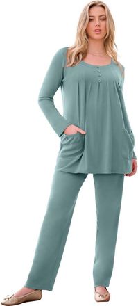 Roaman's Plus Size Two Pocket Long Sleeve Soft Knit Swing Tunic in Cool Sage at Nordstrom, Size Medium