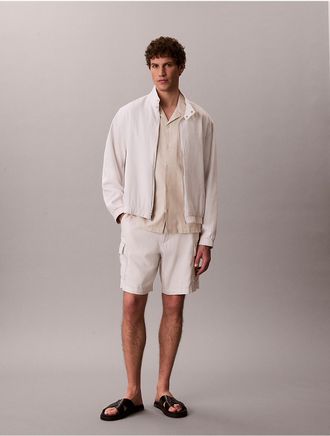 Calvin Klein Mens Linen Cotton Short Sleeve Button-Down Shirt - White/Natural - 2XL