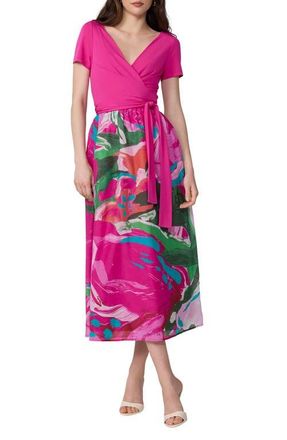 Diane Von F&uuml;rstenberg Elena Abstract Print Wrap Bodice Midi Dress in Provence Giant Gossip Pink at Nordstrom, Size X-Large