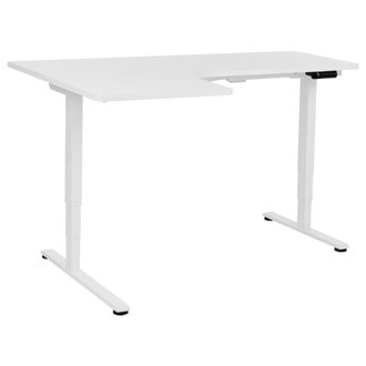 Beliani Escritorio Esquinero Regulable El&eacute;ctrico Forma De L 160 X 59 Cm Izquierdo Tablero Blanco Base Blanca Destines