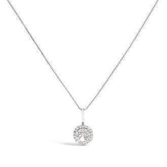 House of Brilliance 10K Gold Gemstone and 1/10 Cttw Diamond Accent Halo Pendant Necklace in White | White Topaz at Nordstrom