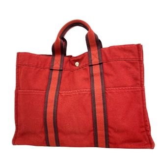 Herm&egrave;s Red Color Canvas Tote Bag (Pre-Owned)