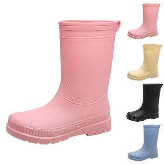 Generic Rain Boots for Women, Wellington Slip On Garden Rubber Boots, Ladies Waterproof Width Mid Calf Rainboots Anti-Slip Rain Shoes for Outdoor Gardening Wo