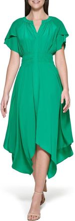 Kensie Flutter Sleeve High-Low Maxi Dress in Green at Nordstrom Rack, Size 10