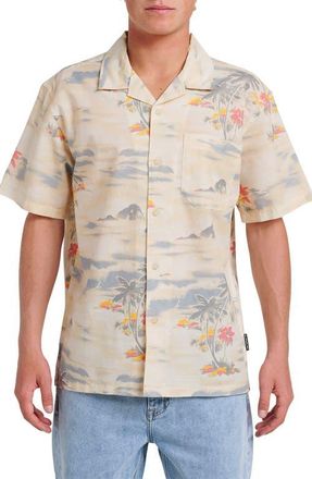 Quiksilver Tropical Surf Cotton & Linen Camp Shirt in Birch at Nordstrom, Size Xx-Large