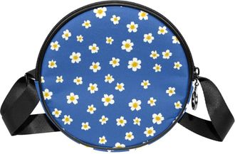 Generic Circle Crossbody Bag for Women, Aesthetic Flowers Small Sling Bag Daypack with Zipper Adjustable Shoulder Straps Casual Ladies Girls Round Purse