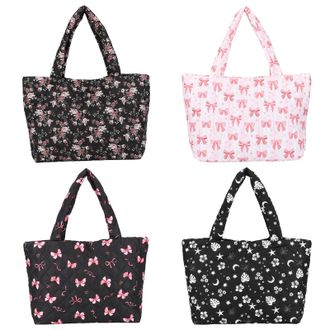 Generic Cymwer Women Floral Puffy Padded Tote Shoulder Bag Large Capacity Daily Use(Black Rose)