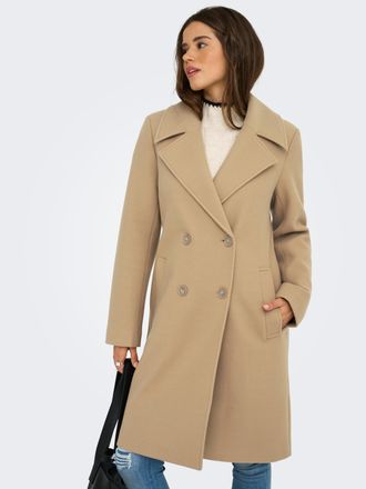 Only Langmantel ONLY ONLADINA LIFE LONG COAT CC OTW, Damen, Gr. L, tannin, Web, Obermaterial: 100% Polyester, unifarben, regular fit lang, M&auml;ntel Langmante