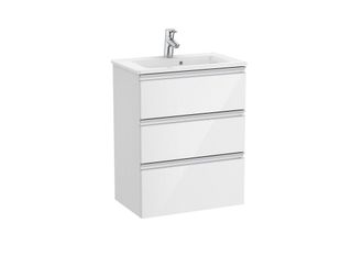Roca Roca - Pack Unik Mueble Base Compacto De 3 Cajones + Lavabo The Gap Color: Blanco Brillo - Medidas: 605x380x759 Mm