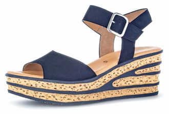 Gabor Keilsandalette GABOR, Damen, Gr. 38, blau (dunkelblau), Ziegenveloursleder, Schuhe Keilsandalette, Sommerschuh, Sandale, Keilabsatz, mit auff&auml;llliger 
