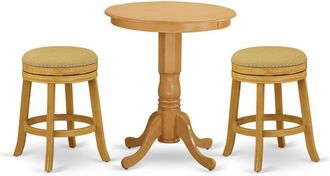 East West Furniture EDDV3-OAK-16 - 3-Pc Dining Table Set with 2 Upholstered Dining Chairs and 1 Kitchen Table (Oak Finish)