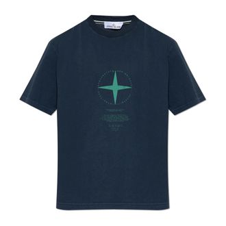 Stone Island T-Shirts, male, Blue, Size: 2XL T-shirt with printed logo