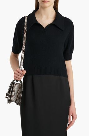 Khaite Leni Stretch Merino Wool & Cashmere Polo Sweater in Black at Nordstrom, Size Medium
