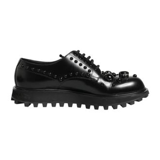 Dolce & Gabbana Laced Shoes, male, Black, Size: 11 US Leather Studded Formal Derby Shoes