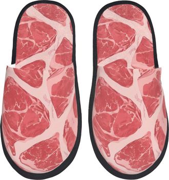 Generic Cotton Slippers Red Meat Unisex House Slippers Breathable House Shoes For Holiday Men Room L