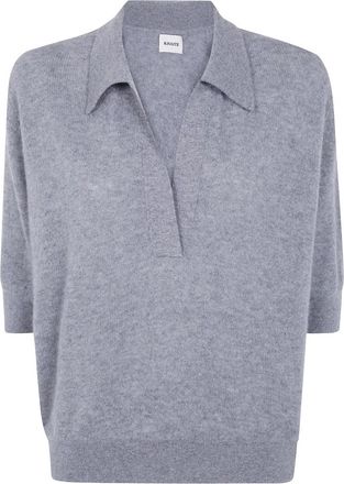 Khaite Shrunken Jo Poloshirt Sweater - Dames - Cashmere truien - Grijs - XL - Kasjmier - Truien & Vesten