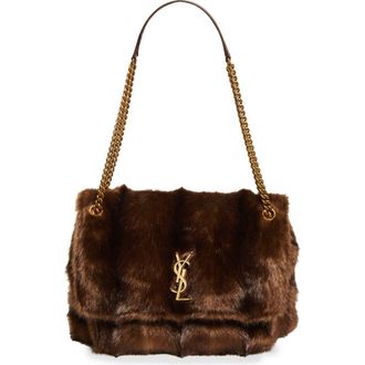 Saint Laurent Large Niki Faux Mink Shoulder Bag in Espresso/Gingerbread at Nordstrom