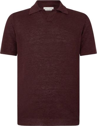Roberto Collina Linnen Polo - Heren - V-hals truien - Bruin - XL - Linnen - Truien & Vesten