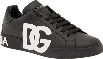 Dolce & Gabbana Mens Sneakers Portofino White-Black Leather Polyester Trainers