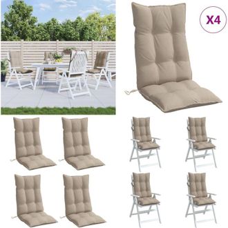 vidaXL Cuscini per Sedia con Schienale Alto 4pz Tortora Tessuto Oxford - Cuscino da giardino - Cuscino per patio