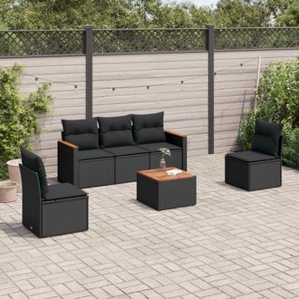 vidaXL Vidaxl - Set De Sof&aacute;s De Jard&iacute;n 6 Piezas Y Cojines Rat&aacute;n Sint&eacute;tico Negro