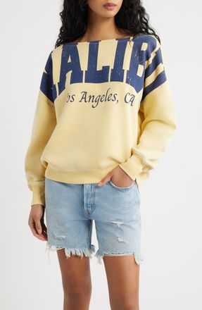 Vinyl Icons Malibu Off the Shoulder Graphic Sweatshirt in Yellow at Nordstrom, Size X-Small