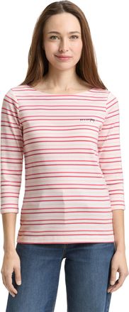 Tom Tailor 3/4-Arm-Shirt TOM TAILOR, Damen, Gr. XXL, rot stripe, Single Jersey, Obermaterial: 97% Baumwolle, 3% Elasthan, gestreift, regular fit h&uuml;ftbedeckend, U