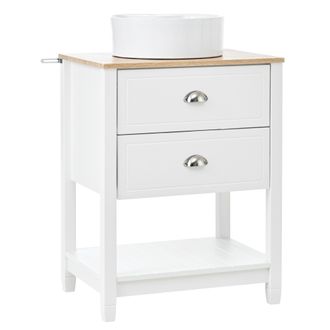 STILVORA Mueble Bajo Lavabo Con 2 Cajones Y 1 Hueco Abierto, Lavabo Redondo De Ceramica, Bano, En Mdf, Blanco Y Natural