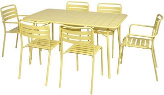 Sweeek 6-seater metal garden table set with 6 chairs Yellow 141.2x80x72.5 cm - Amelia