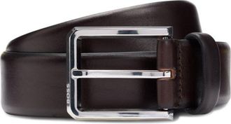 BOSS Italian-leather belt with polished gunmetal buckle