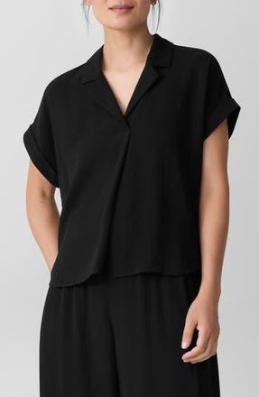 Eileen Fisher Notched Collar Silk Top in Black at Nordstrom Rack, Size X-Large