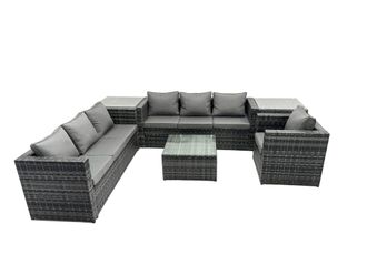 Fimous 7 Seater Patio Lounge Sofa Set with Side Table Dark Grey