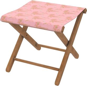 Vent de Boh&egrave;me Taburete plegable de haya con tela outdoor dise&ntilde;o floral rosa