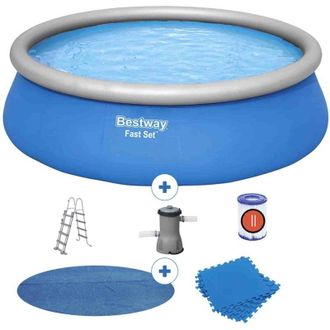 Bestway Piscina Desmontable Autoportante Bestway Fast Set &Oslash;457x122 Cm Depuradora De Cartucho De 3.028 L/h, Cobertor Solar, Escalera Y Tapiz Protector De Suelo