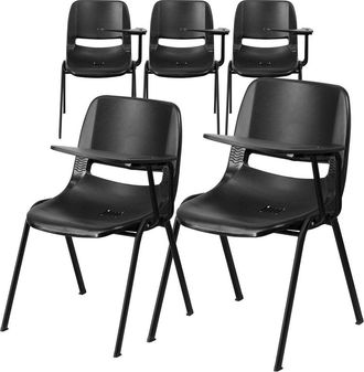 Flash Furniture 5 Pk. Black Ergonomic Shell Chair with Left Handed Flip-Up Tablet Arm