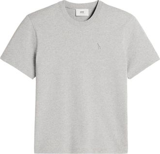 Ami embroidered logo ribbed neck t-shirt - unisex - Organic Cotton - L - Grey