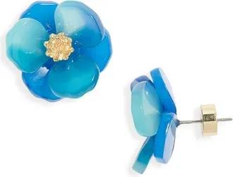 Nordstrom Floral Statement Stud Earrings in Blue Multi- Gold at Nordstrom