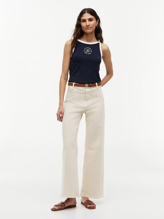 Tommy Hilfiger Womens Stretch High-Rise Cropped Wide-Leg Jean - Beige - 27W x RegularL
