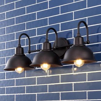 Jonathan Y Designs Frisco 26.5 3-Light Farmhouse Industrial Iron Shade Vanity