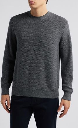 Vince Geometric Jacquard Wool & Cotton Blend Crewneck Sweater in Heather Black/Heather Grey at Nordstrom, Size Xx-Large