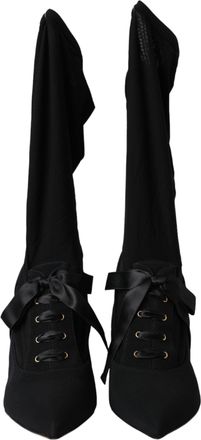 Dolce & Gabbana Black Stiletto Heels Mid Calf Boots Womens Shoes