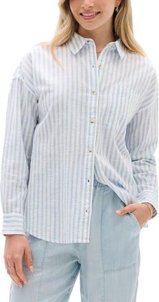 Hatley Relaxed Fit Stripe Cotton Button-Up Shirt in Blue at Nordstrom, Size X-Small