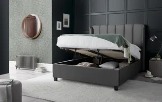 Bedmaster Aurora Velvet Ottoman Bed & Primrose 2000 Pocket Sprung Memory Foam Mattress in Grey | Size: Double