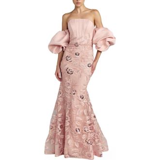 Mac Duggal Satin Off The Shoulder Embroidered Mermaid Gown in Rose at Nordstrom, Size 14