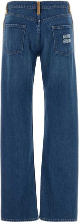 Miu Miu Womens Contrast-Trim Denim Jeans Blue