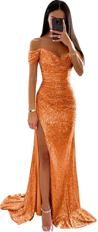 strapless open back dress Orange Sequin Halter Neck Open Back Dress main image 1