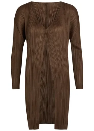 Pleats Please Issey Miyake Pleated Woven Coat - Brown - 5