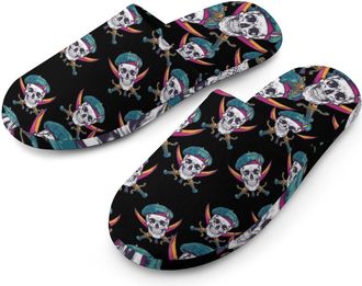 Generic Skull With Crossed Mens Cozy Memory Foam Slippers Warm Cotton House Shoes Comfy Slipper for Indoor Outdoor