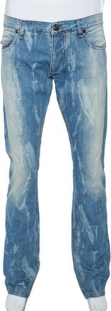 Roberto Cavalli Blue Light Wash Denim Distressed Pattern Jeans